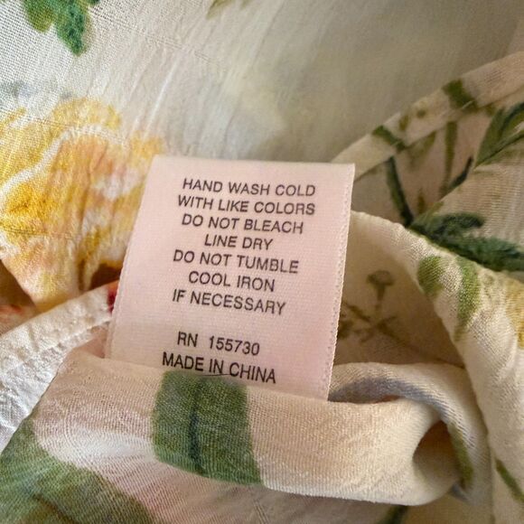 Rose + Olive Smocked Blouse Shirt Top Floral Print Beige Yellow S - Picture 7 of 7